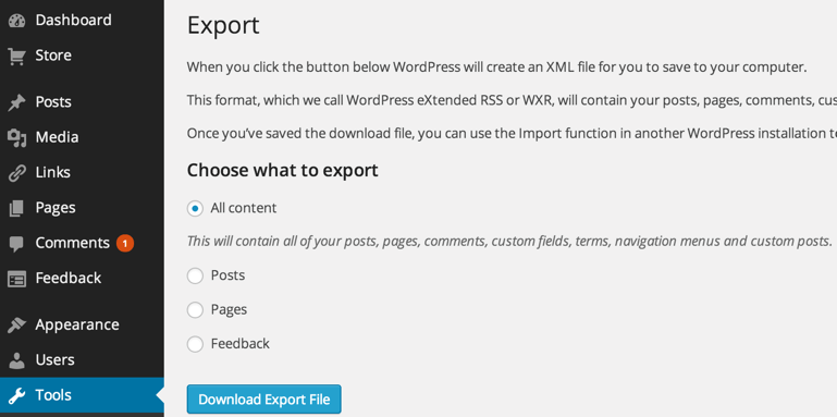 WordPress Export